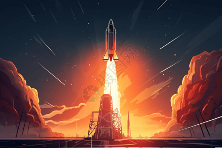 火箭从发射台发射平面插图背景图片