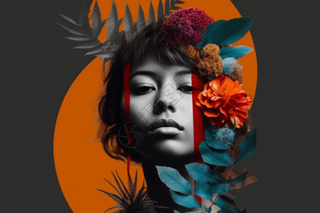 花朵元素的肖像背景图片