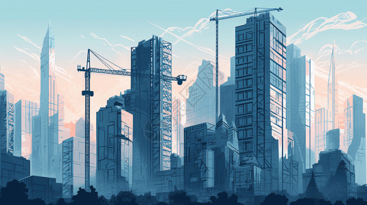 摩天大楼的建筑设计插图背景图片