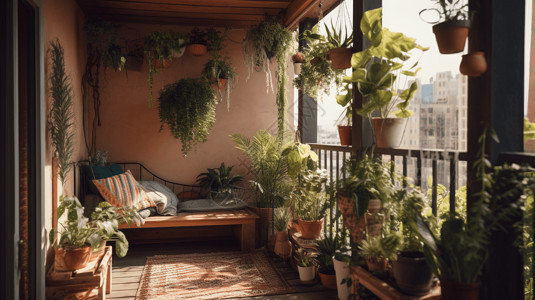 阳台上的休闲时光木架高清图片素材