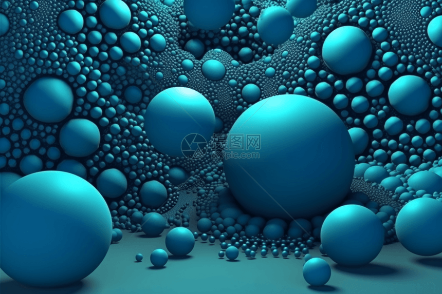 抽象蓝色球体背景3D渲染图片