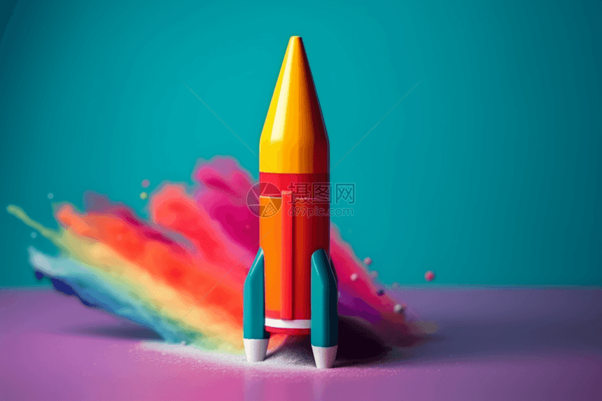 彩虹色铅笔彩色火箭图片