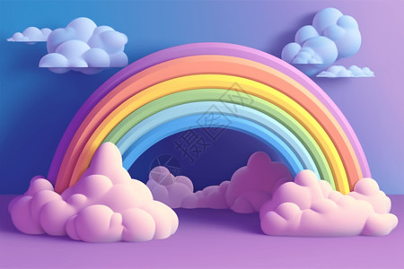 云朵可爱装饰框彩虹被云彩包围紫色背景背景