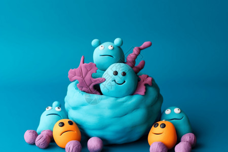 小怪物边框蓝色游戏面团怪物3D设计图背景