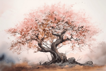 樱花树的插画图片