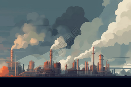 石化向天空排风废气的炼油厂插画