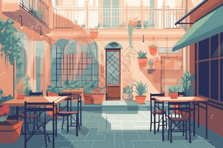 室外咖啡馆咖啡馆露台插画插画