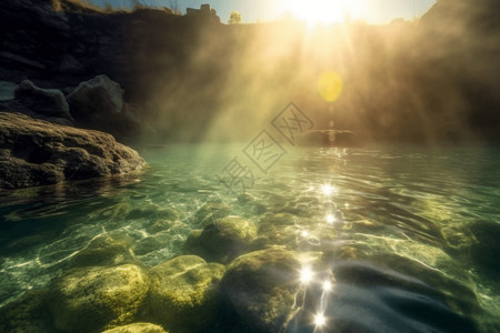 海床明亮的温泉背景