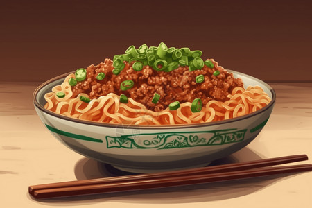 肉末四季豆一碗四川面条插画