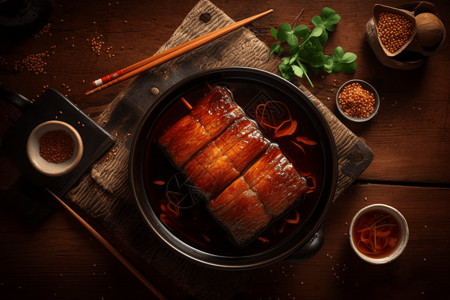 传统中餐传统美味的红烧肉插画