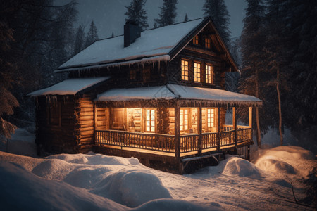 温暖小屋雪山上的小屋背景