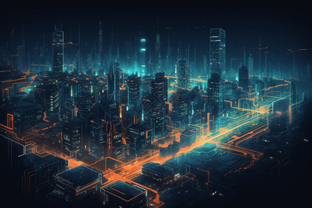 城市代码未来科技城市景观插画