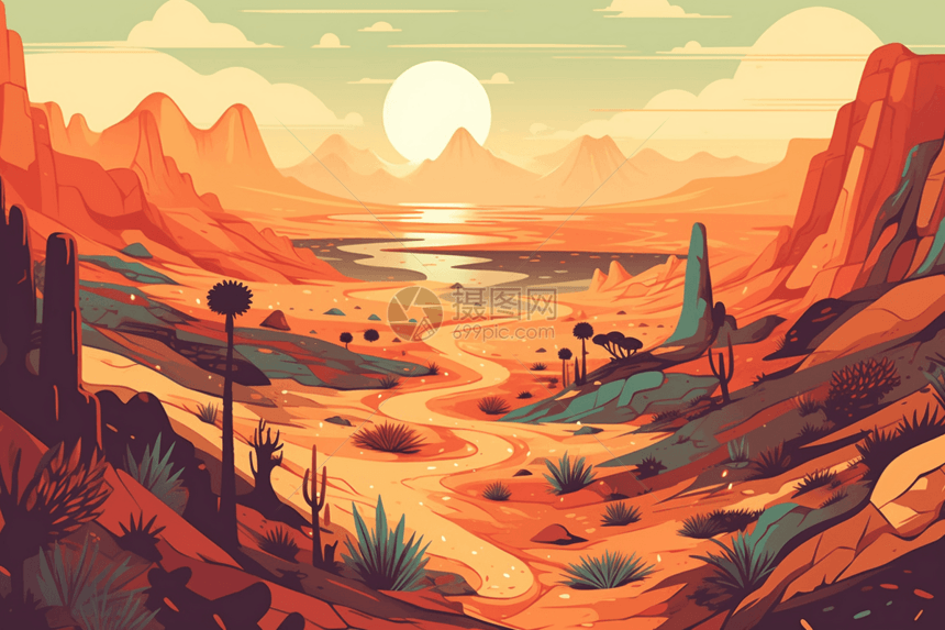 日出山脉沙漠图片