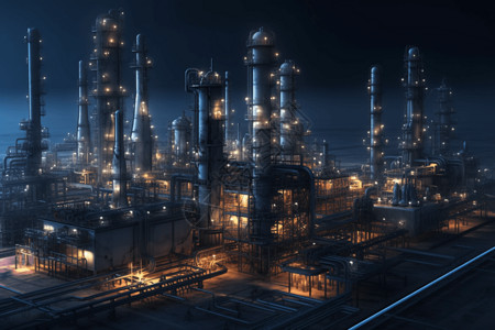大型粗犷性植物夜晚的大型炼油厂设计图片
