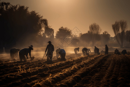 农民在田里干活图片