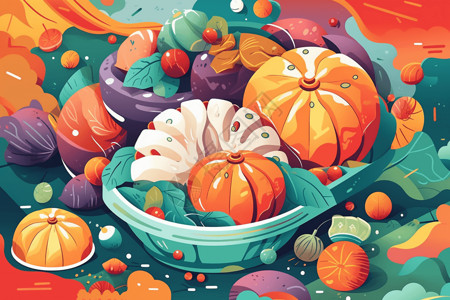 彩色饺子平面插图背景图片