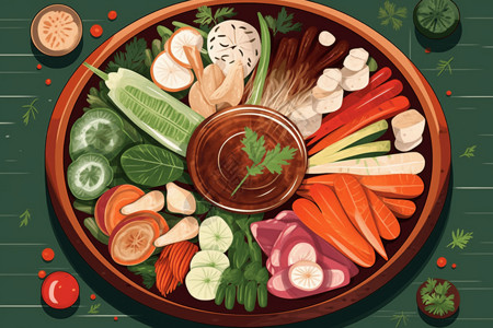 新鲜腌制醉蟹新鲜的蔬菜平面插图插画