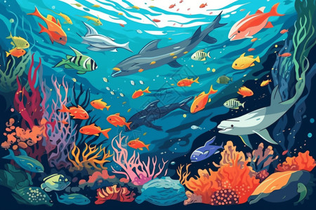 海洋生物的卡通插图图片