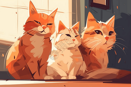 猫科动物朋友卡通插图背景图片