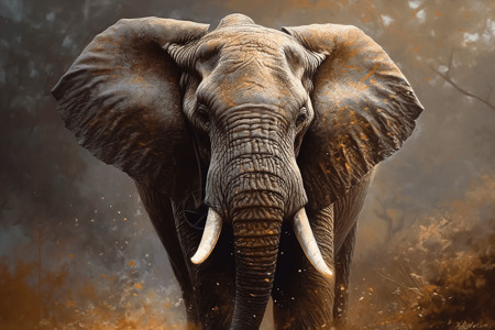 大象油画野生的大象插画