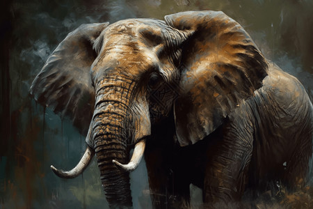 大象油画一幅大象的油画插画