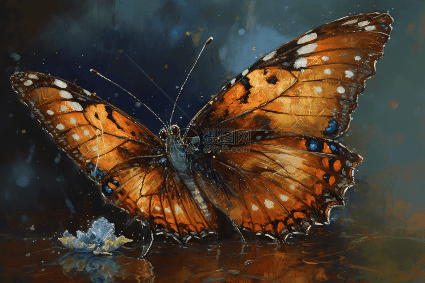 一幅油画中栩栩如生的蝴蝶图片