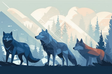 狼群的平面卡通插图图片