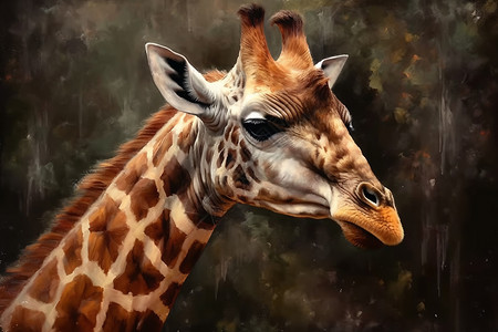 长颈鹿的水彩油画图片