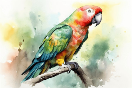 热带鹦鹉的水彩平面插图图片