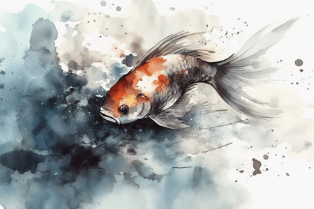 鱼的水彩平面插图图片