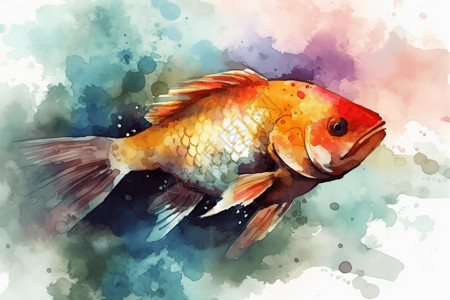 鱼的水彩插图背景图片