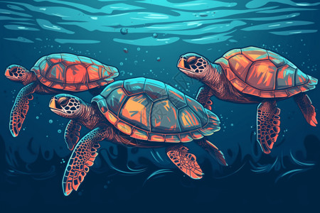 海龟的卡通插图背景图片