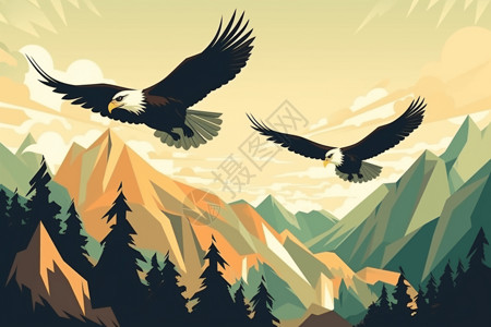 老鹰的卡通平面插图背景图片