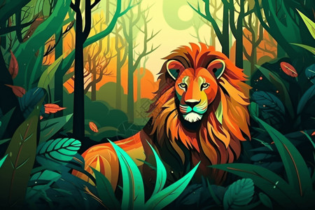 雄伟狮子的平面卡通插图背景图片