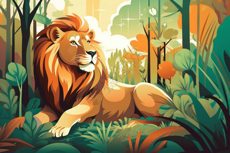 雄伟狮子的插图背景图片