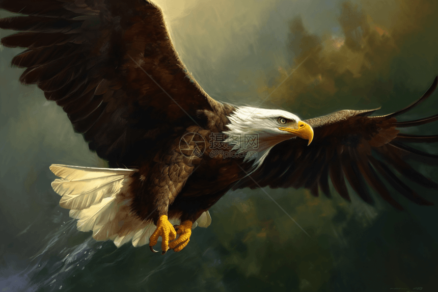 油画中的雄鹰水彩插图图片