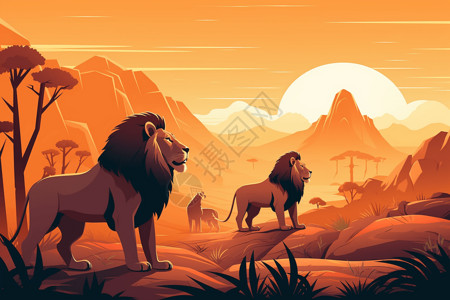 狮子卡通平面插图背景图片
