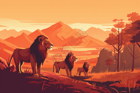 狮子平面插图背景图片