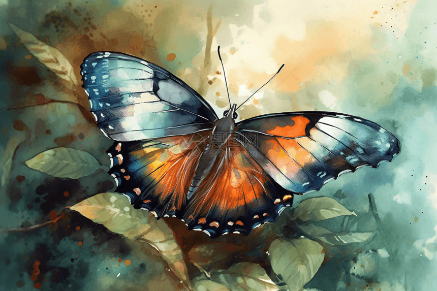 水彩中的美丽蝴蝶图片