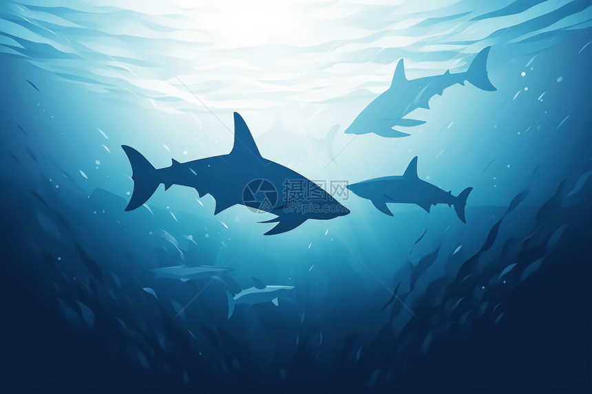 鲨鱼的平面插图图片