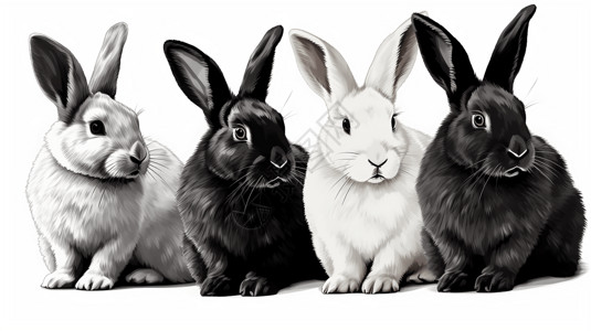 素描黑白兔子插图图片