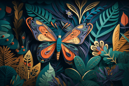 折纸蝴蝶热带森林蝴蝶创意插图插画