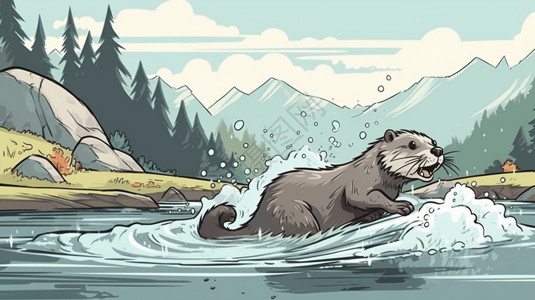 水獭卡通插图景图片