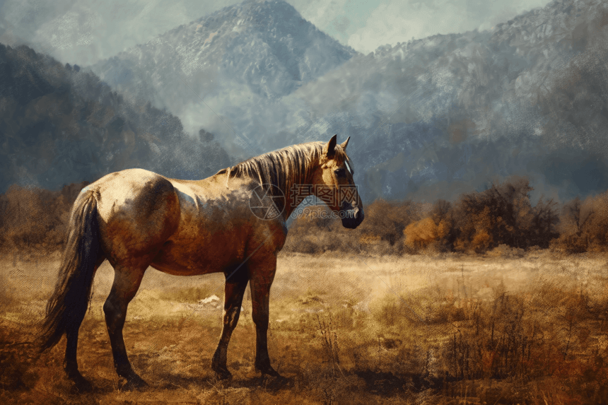 马的水彩插图图片