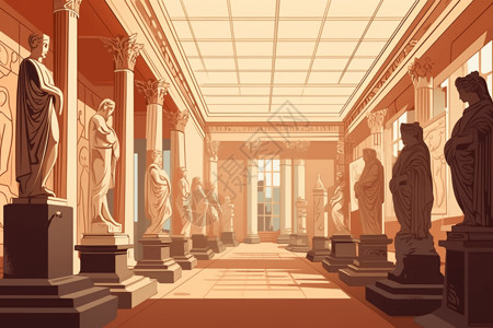 古希腊雕像平面卡通插图图片