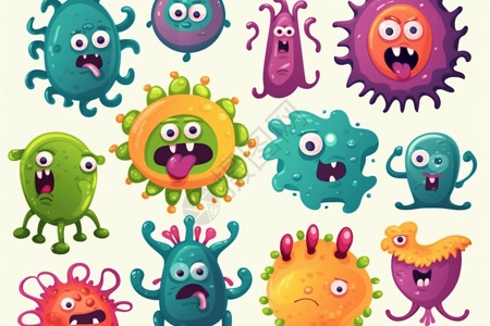 有趣的卡通6眼怪物有趣的怪物病毒插画