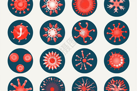 病菌图标微生物的各种形状插画