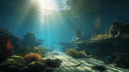 海床阳光照进水底背景