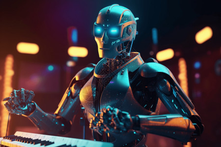 弹琴的机器人背景图片