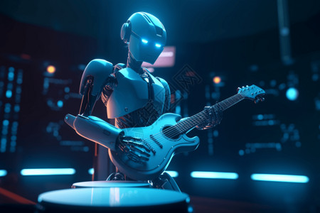 吉他演出机器人在弹吉他插画